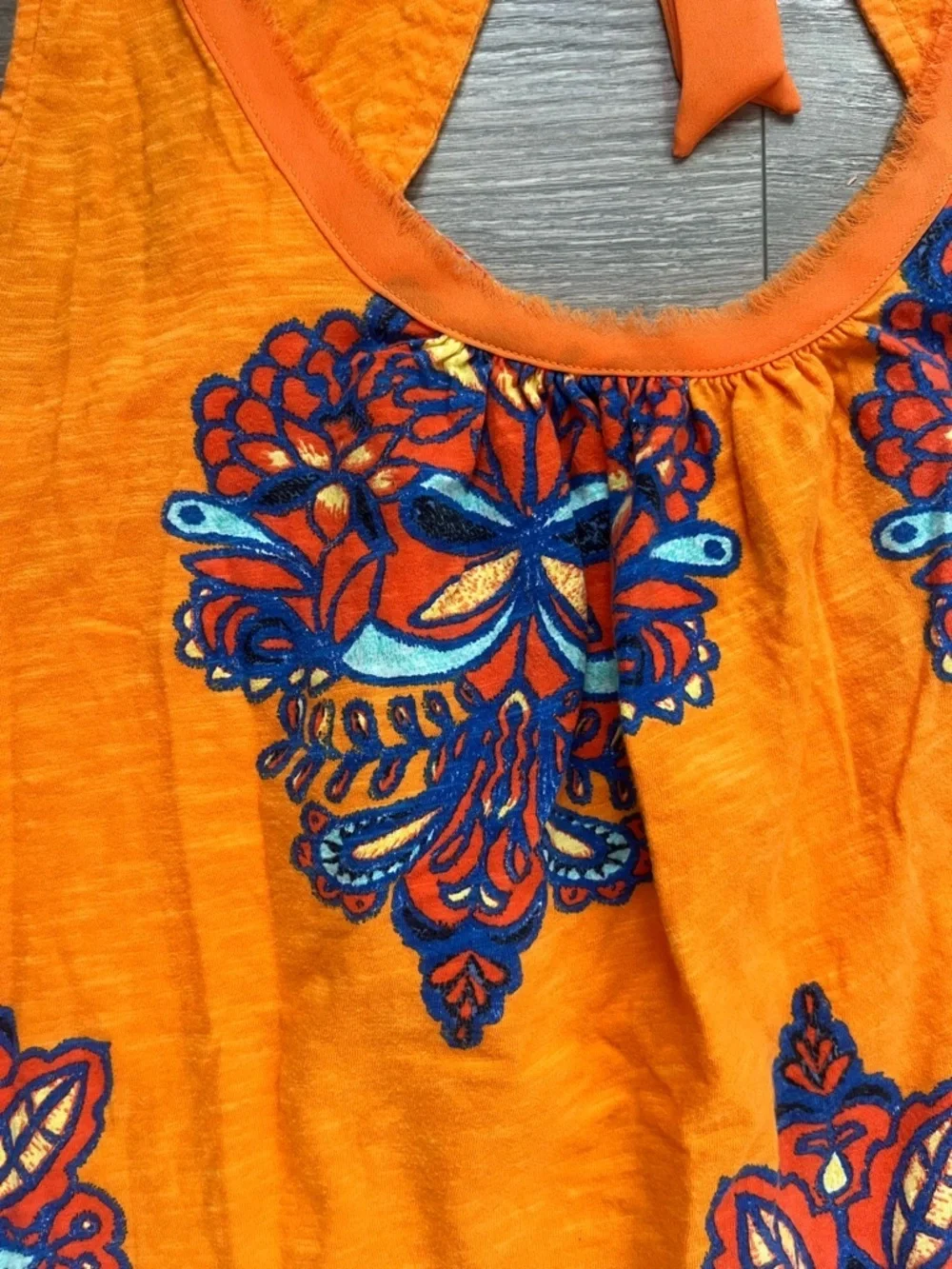 Akemi + Kin Anthropologie Orange Blue Round Neck Tie Trapeze Sleeveless Top M
